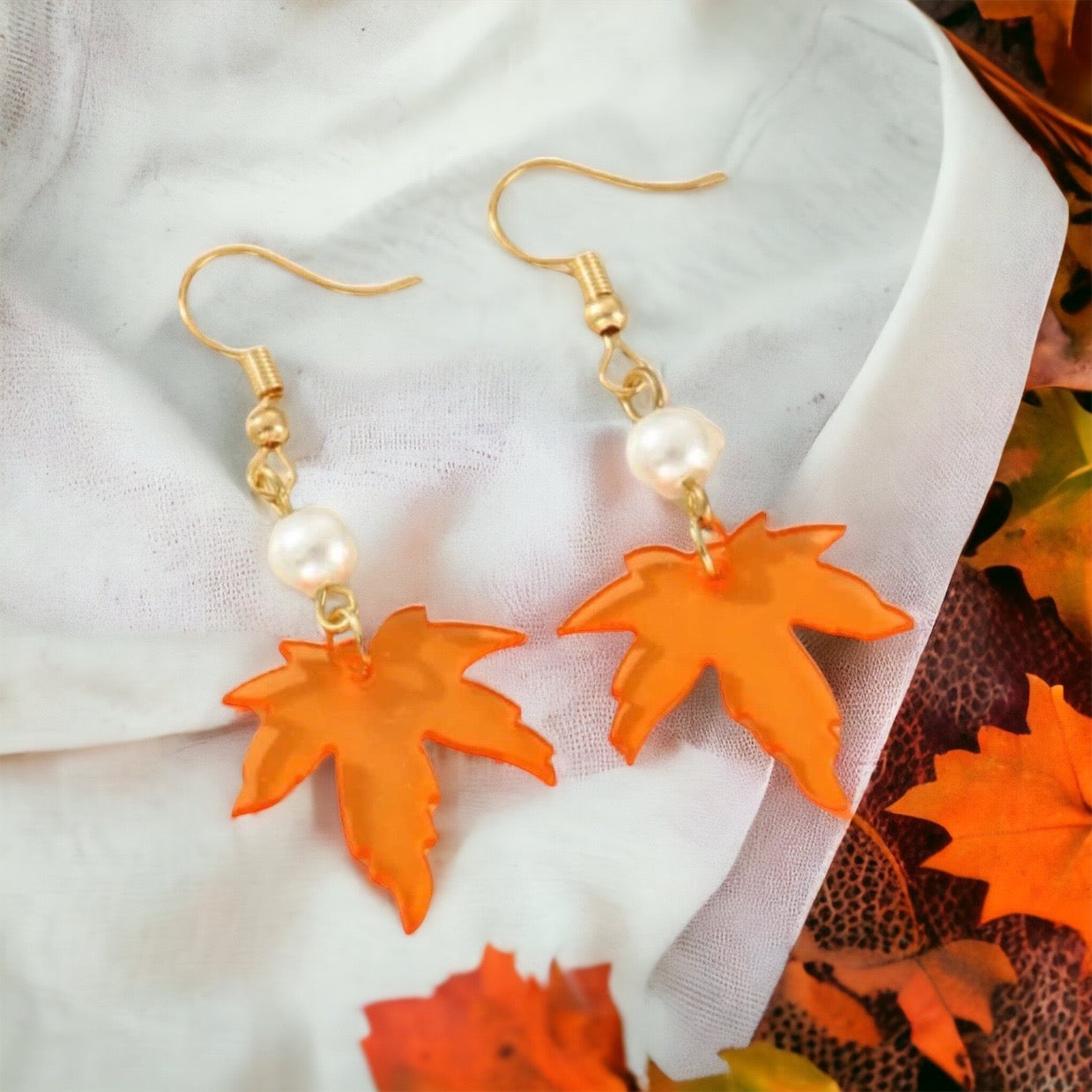 Autumn Enchantment Earrings: Handmade Maple Leaf Drops with Faux Pearls! - Rhythms of Grace Creative