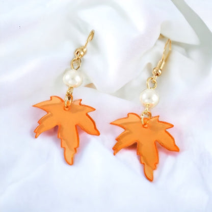 Autumn Enchantment Earrings: Handmade Maple Leaf Drops with Faux Pearls! - Rhythms of Grace Creative