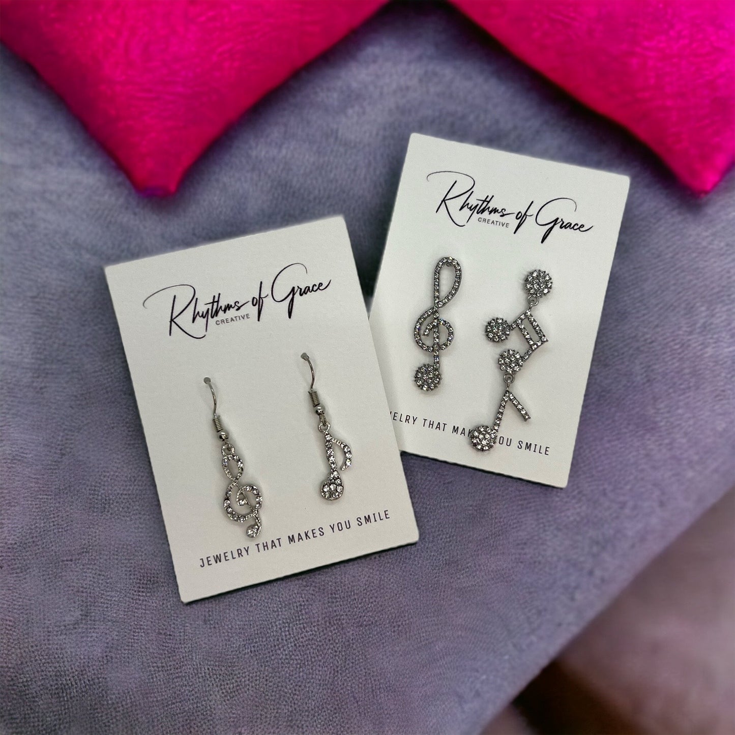 Rhinestone Musical Notes Earrings - Music Teacher, Handmade Jewelry, Music Notes, Treble Clef, Music Earrings, Music Concert, Band Teacher - Rhythms of Grace Creative