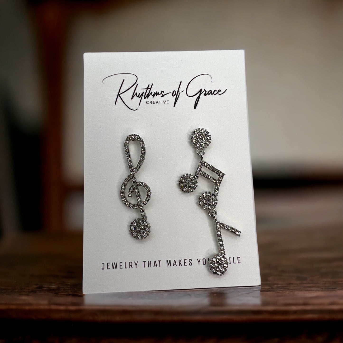 Rhinestone Musical Notes Earrings - Music Teacher, Handmade Jewelry, Music Notes, Treble Clef, Music Earrings, Music Concert, Band Teacher - Rhythms of Grace Creative