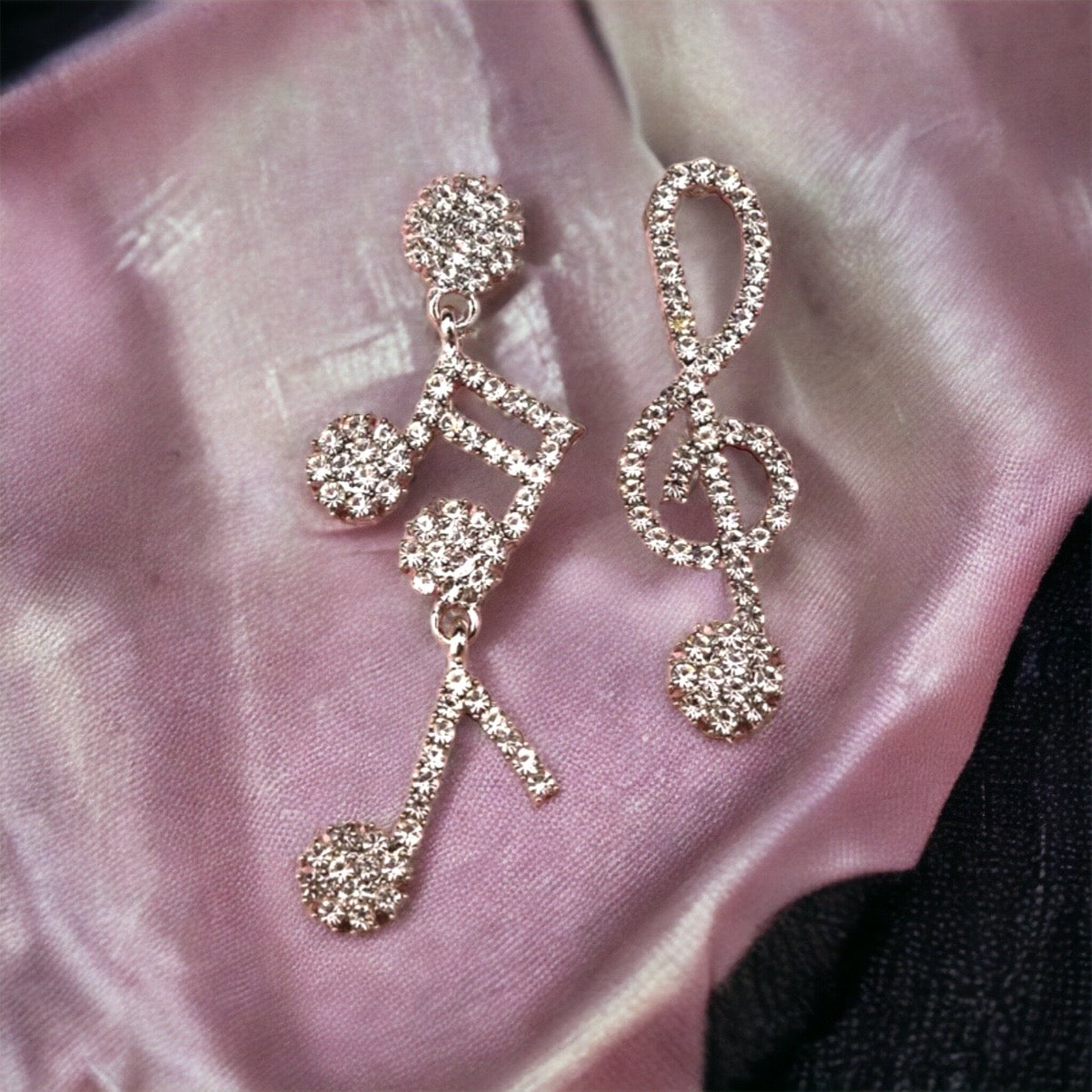 Rhinestone Musical Notes Earrings - Music Teacher, Handmade Jewelry, Music Notes, Treble Clef, Music Earrings, Music Concert, Band Teacher - Rhythms of Grace Creative