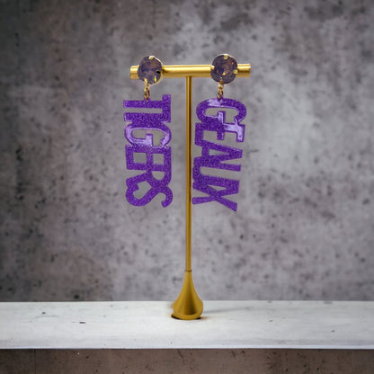 Geaux Tigers Earrings - Tiger Earrings, College Football Earrings, Handmade Jewelry, Purple and Gold, Football, Handmade Earrings, Louisiana - Rhythms of Grace Creative