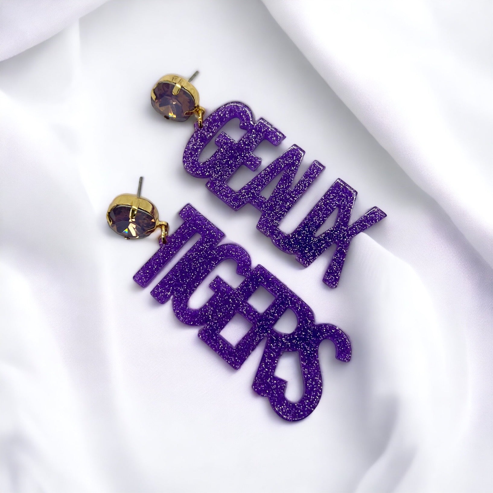 Geaux Tigers Earrings - Tiger Earrings, College Football Earrings, Handmade Jewelry, Purple and Gold, Football, Handmade Earrings, Louisiana - Rhythms of Grace Creative