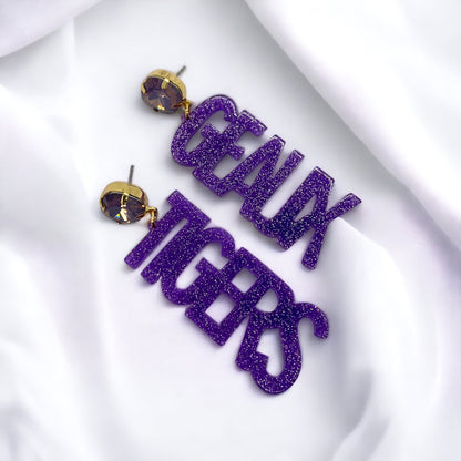 Geaux Tigers Earrings - Tiger Earrings, College Football Earrings, Handmade Jewelry, Purple and Gold, Football, Handmade Earrings, Louisiana - Rhythms of Grace Creative