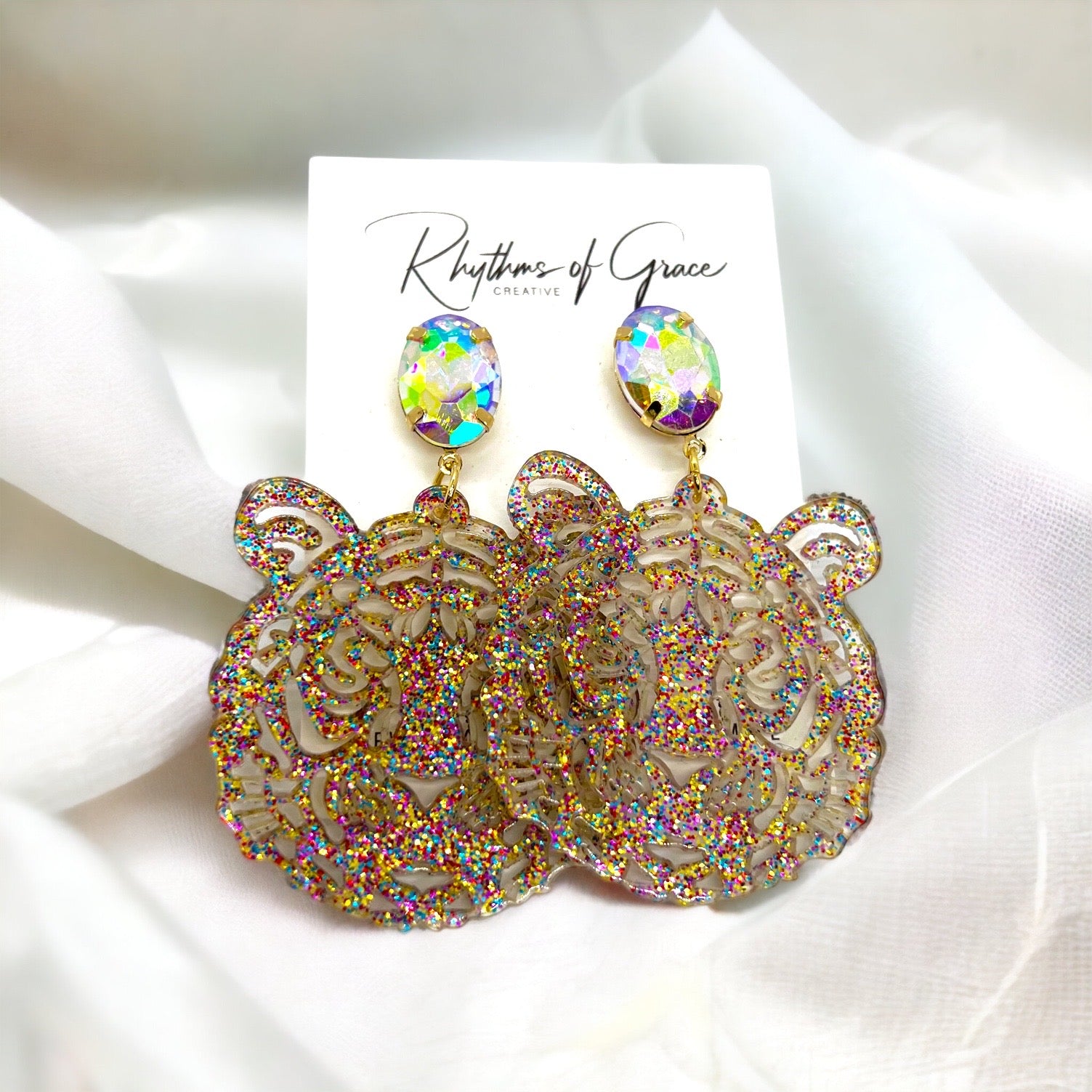 Purple and Gold Tiger Earrings - Tigers Earrings, Purple and Gold, Handmade Earrings, Tiger Earrings, Tiger Jewelry, Louisiana Football - Rhythms of Grace Creative