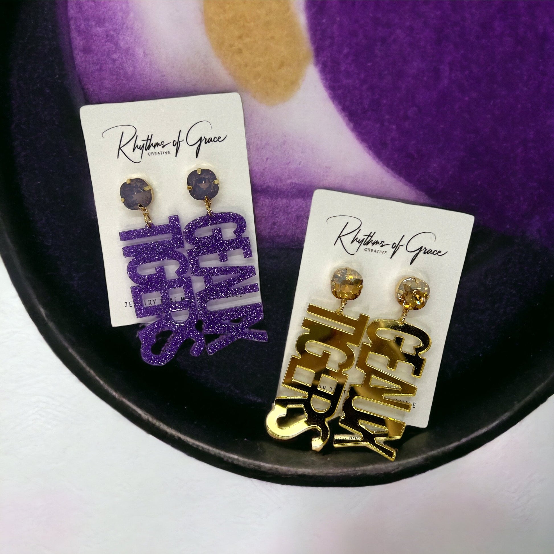 Geaux Tigers Earrings - Tiger Earrings, College Football Earrings, Handmade Jewelry, Purple and Gold, Football, Handmade Earrings, Louisiana - Rhythms of Grace Creative
