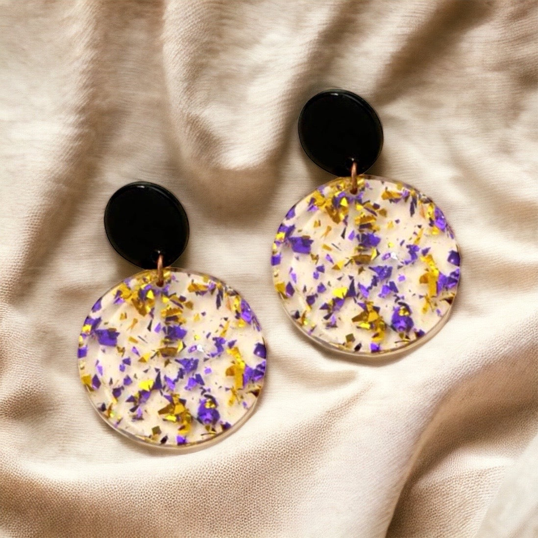 Purple and Gold Earrings - Purple Gold, Louisiana Football, Handmade Earrings, Purple and Gold Jewelry, Purple Earrings, Geode Gift, Tiger - Rhythms of Grace Creative