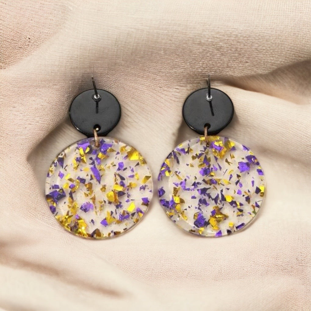 Purple and Gold Earrings - Purple Gold, Louisiana Football, Handmade Earrings, Purple and Gold Jewelry, Purple Earrings, Geode Gift, Tiger - Rhythms of Grace Creative