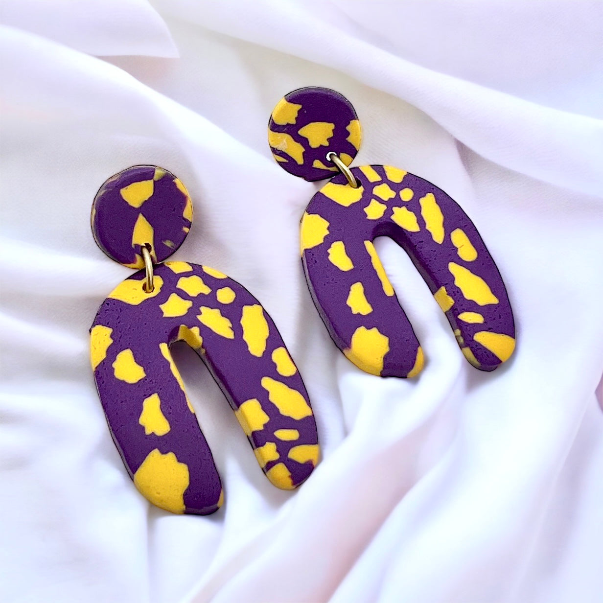 Purple and Gold Earrings - Purple Gold, Louisiana Football, Handmade Earrings, Purple and Gold Jewelry, Purple Earrings, Geode Gift, Tiger - Rhythms of Grace Creative
