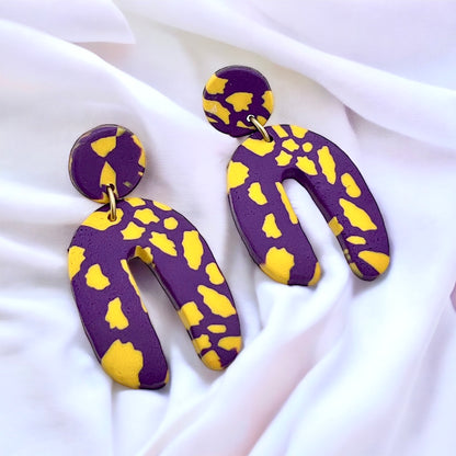 Purple and Gold Earrings - Purple Gold, Louisiana Football, Handmade Earrings, Purple and Gold Jewelry, Purple Earrings, Geode Gift, Tiger - Rhythms of Grace Creative