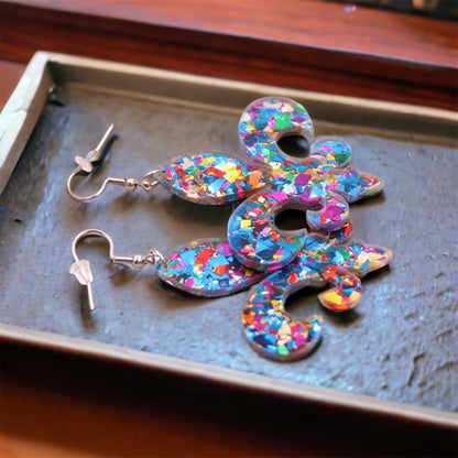 Sparkle and Shine: Dazzling Fleur de Lis Dangle Earrings for Mardi Gras Magic!