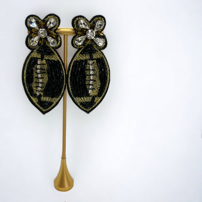 Beaded Football Earrings - Who Dat Nation, NOLA Saints, New Orleans Saints, Black and Gold, Fleur de lis, Beaded Earrings, NOLA Jewelry - Rhythms of Grace Creative