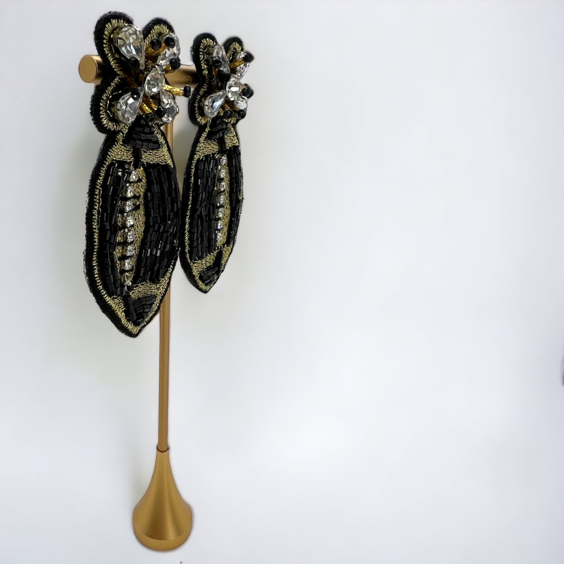 Beaded Football Earrings - Who Dat Nation, NOLA Saints, New Orleans Saints, Black and Gold, Fleur de lis, Beaded Earrings, NOLA Jewelry - Rhythms of Grace Creative