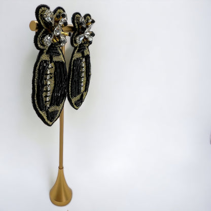 Beaded Football Earrings - Who Dat Nation, NOLA Saints, New Orleans Saints, Black and Gold, Fleur de lis, Beaded Earrings, NOLA Jewelry - Rhythms of Grace Creative