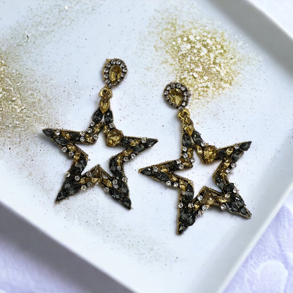 Starry Chic: Dazzling Black & Gold Rhinestone Earrings! - Rhythms of Grace Creative