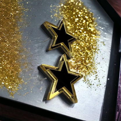 Black and Gold Star Earrings - Star Studs, New Orleans Saints, Handmade Earrings, NOLA Saints, Black and Gold Jewelry, Gold Star, Black Star - Rhythms of Grace Creative