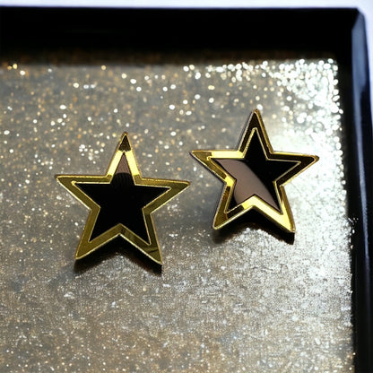 Black and Gold Star Earrings - Star Studs, New Orleans Saints, Handmade Earrings, NOLA Saints, Black and Gold Jewelry, Gold Star, Black Star - Rhythms of Grace Creative