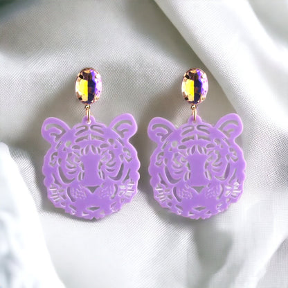Purple and Gold Tiger Earrings - Tigers Earrings, Purple and Gold, Handmade Earrings, Tiger Earrings, Tiger Jewelry, Louisiana Football - Rhythms of Grace Creative