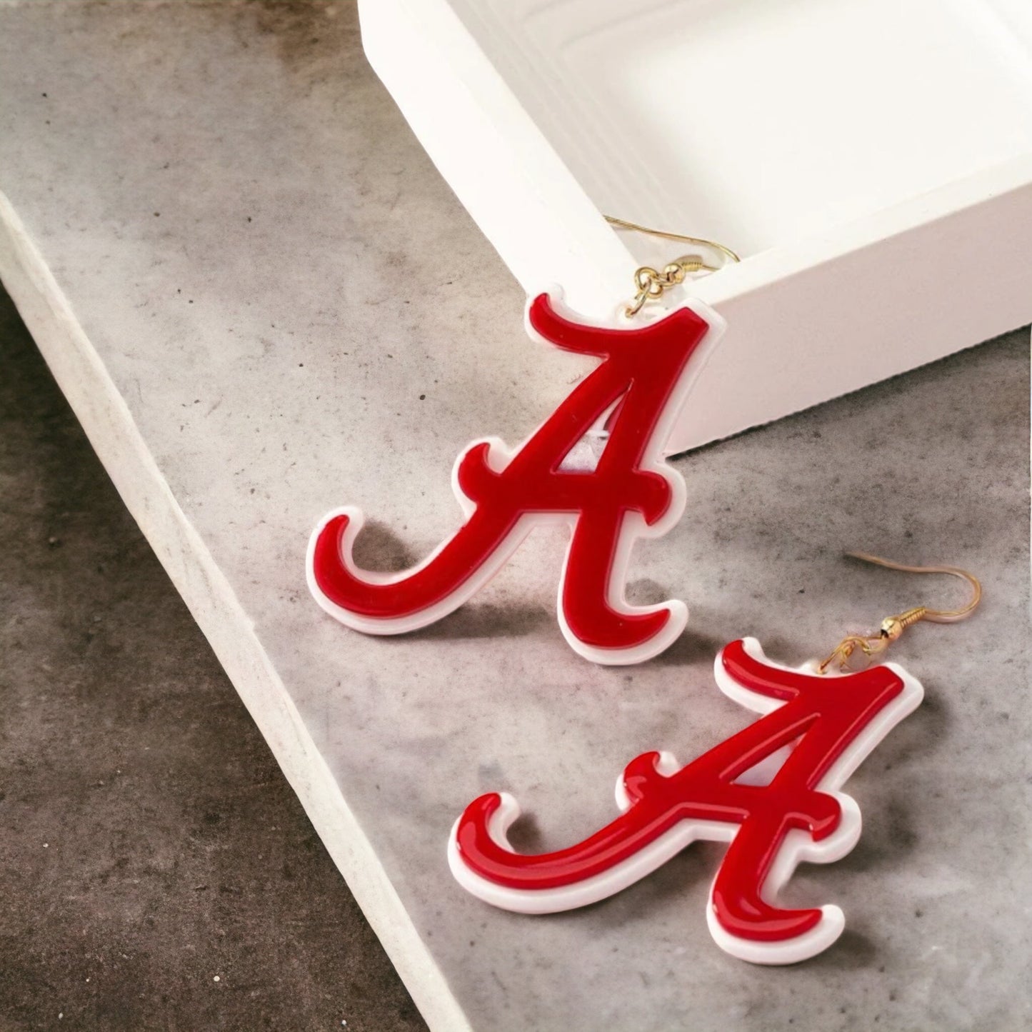 Roll Tide Earrings - Alabama Earrinhs, Alabama Football, Roll Tide, Crimson and White, Beaded Earrings, Letter Earrings, Red and White - Rhythms of Grace Creative
