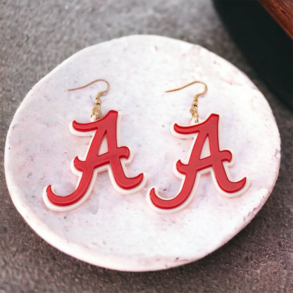 Roll Tide Earrings - Alabama Earrinhs, Alabama Football, Roll Tide, Crimson and White, Beaded Earrings, Letter Earrings, Red and White - Rhythms of Grace Creative