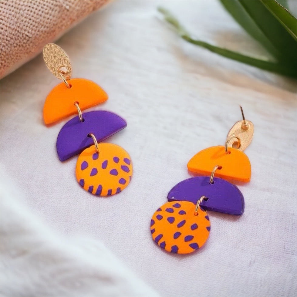 Purple & Orange Earrings - Dangle Earrings, Handmade Jewelry, Handmade Earrings, Mother, Tiger Earrings, Purple Jewelry, Purple Orange - Rhythms of Grace Creative