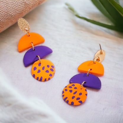 Purple & Orange Earrings - Dangle Earrings, Handmade Jewelry, Handmade Earrings, Mother, Tiger Earrings, Purple Jewelry, Purple Orange - Rhythms of Grace Creative