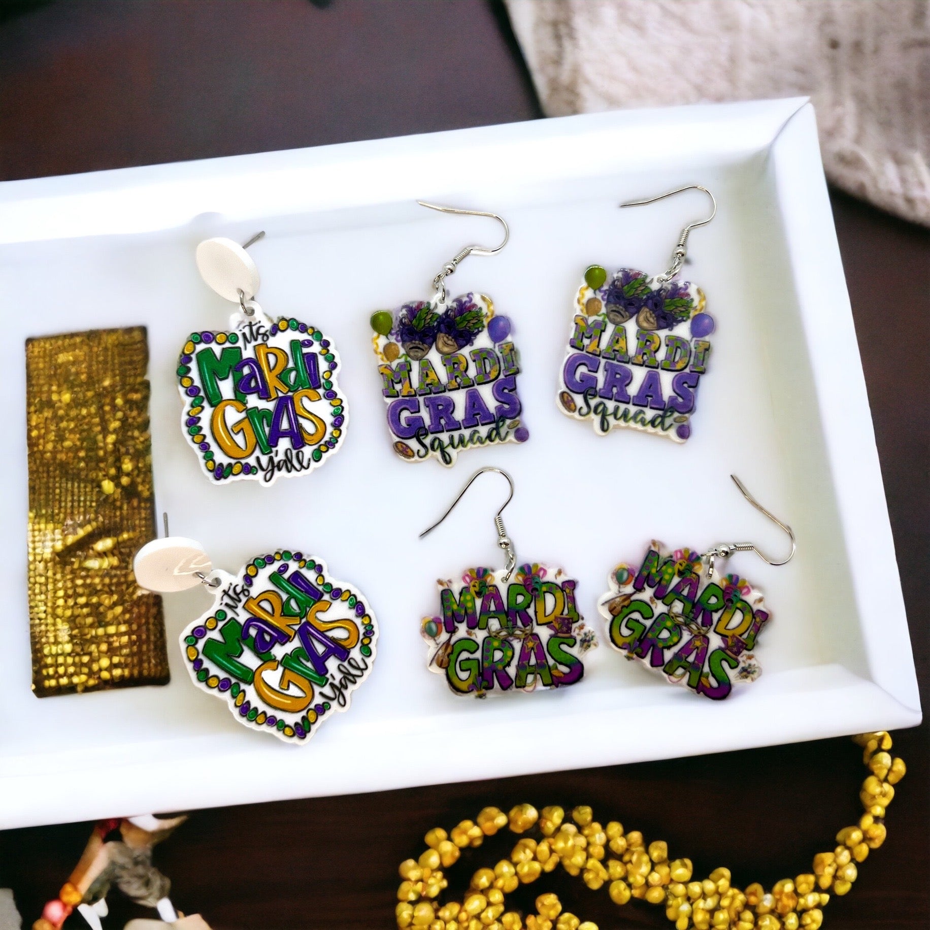 Mardi Gras Dangle Earrings – Festive Fun in Three Unique Designs! - Rhythms of Grace Creative