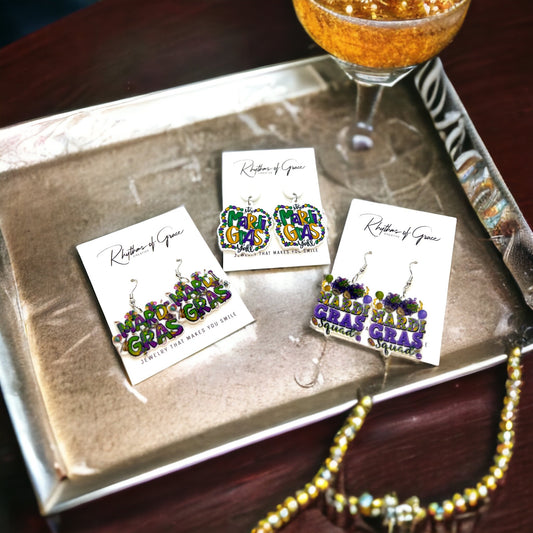 Mardi Gras Dangle Earrings – Festive Fun in Three Unique Designs! - Rhythms of Grace Creative