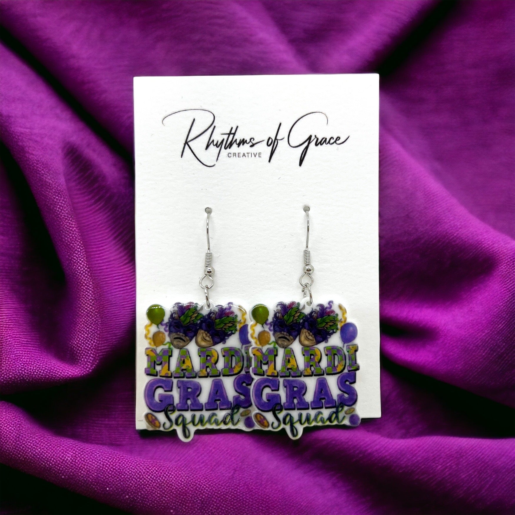 Mardi Gras Dangle Earrings – Festive Fun in Three Unique Designs! - Rhythms of Grace Creative