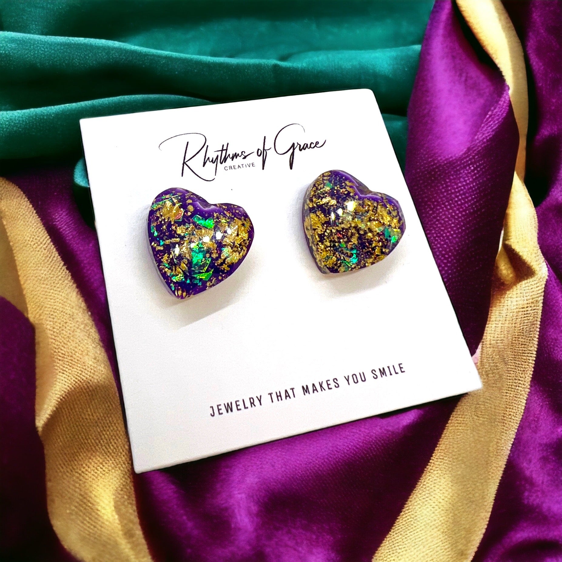 Sparkle & Shine: Mardi Gras Glitter Heart Studs for Festive Vibes! 🎭✨ - Rhythms of Grace Creative