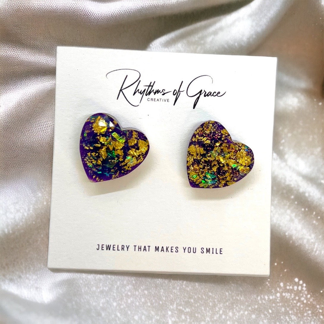 Sparkle & Shine: Mardi Gras Glitter Heart Studs for Festive Vibes! 🎭✨ - Rhythms of Grace Creative