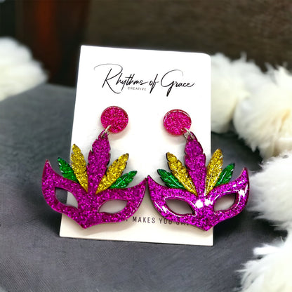 Mardi Gras Magic: Vibrant Mask Earrings to Dazzle Your Celebration! 🎭✨ - Rhythms of Grace Creative