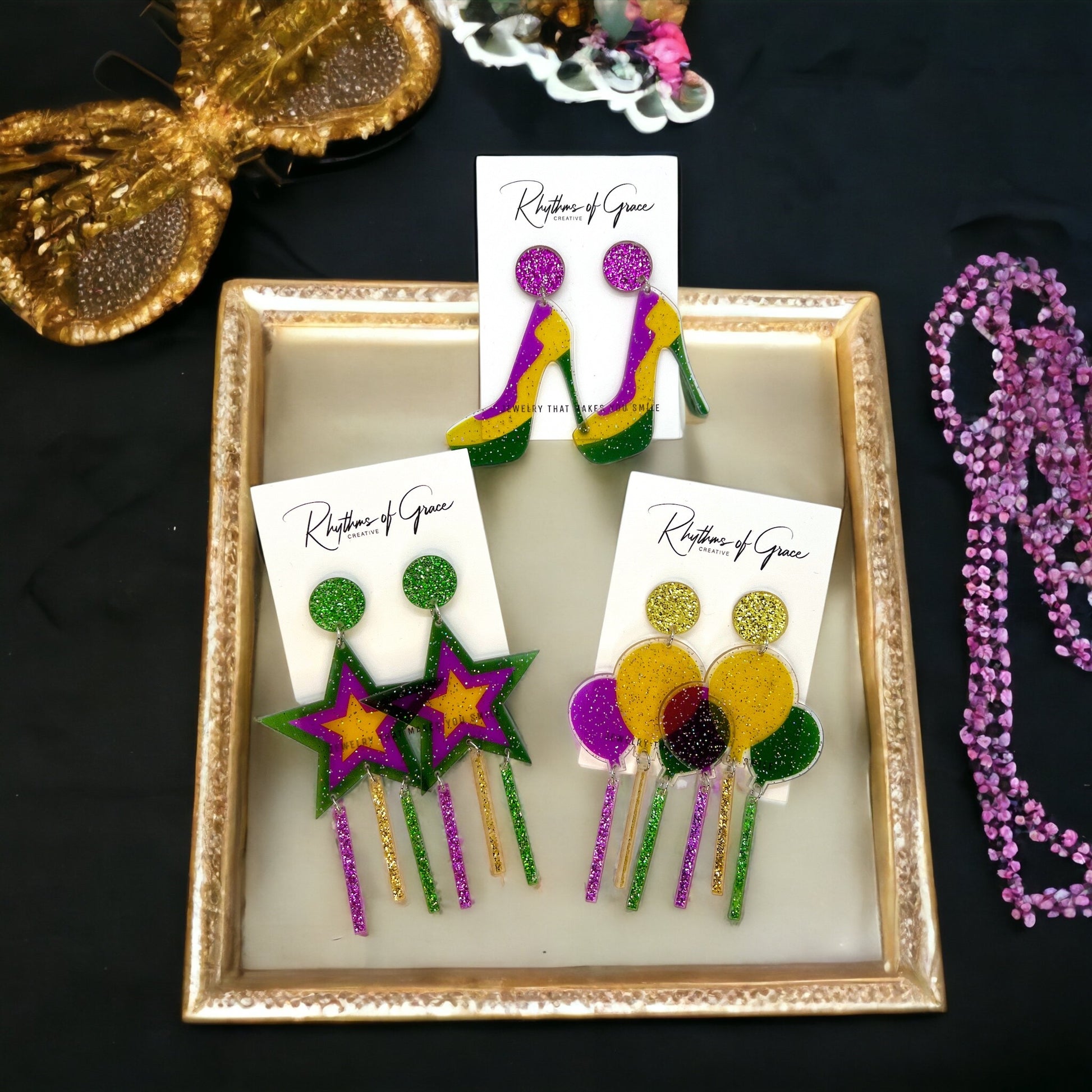 Sparkle & Shine with Our Festive Mardi Gras Dangle Earrings! 🎭 - Rhythms of Grace Creative