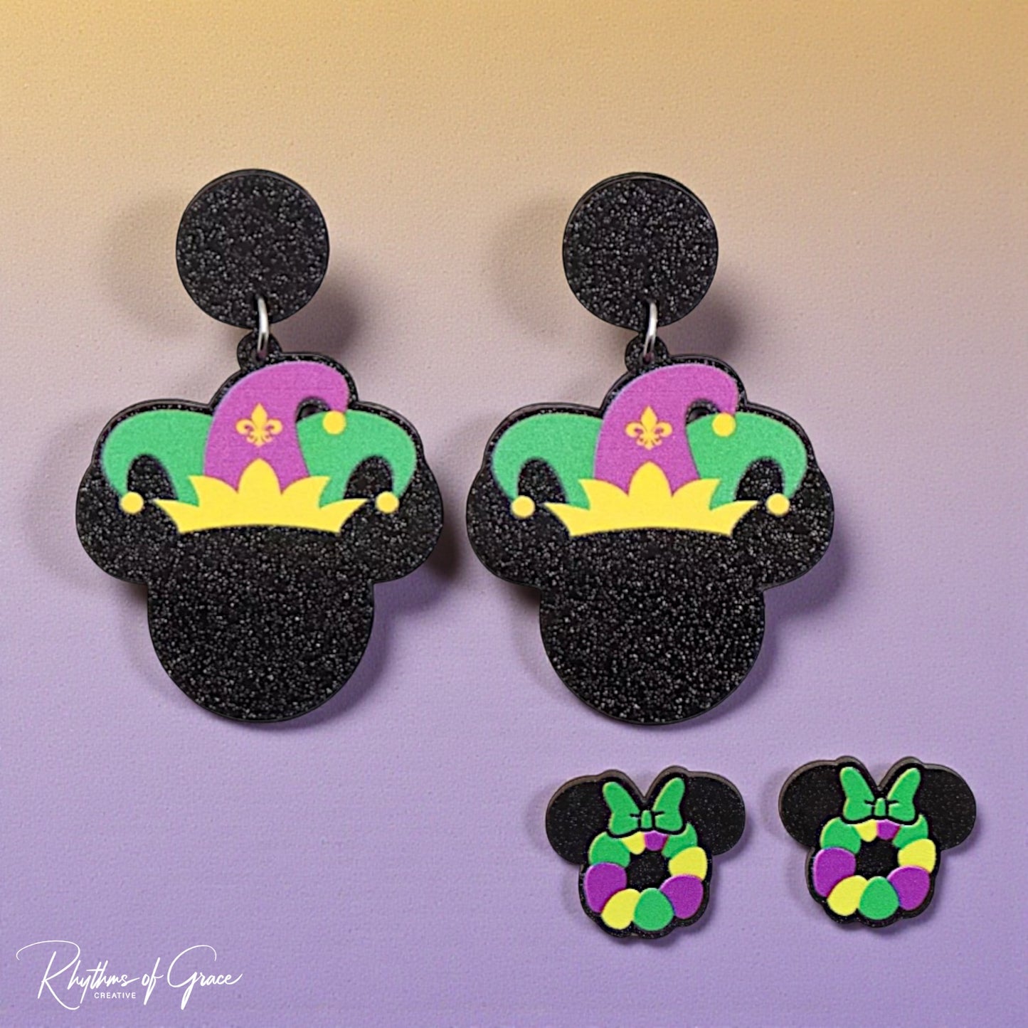 Parade Ready Mouse Earrings – Mardi Gras Studs & Dangles