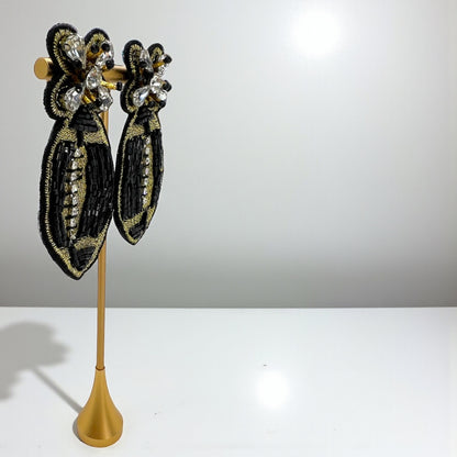 Beaded Football Earrings – Black & Gold NOLA Game Day Jewelry 🏈