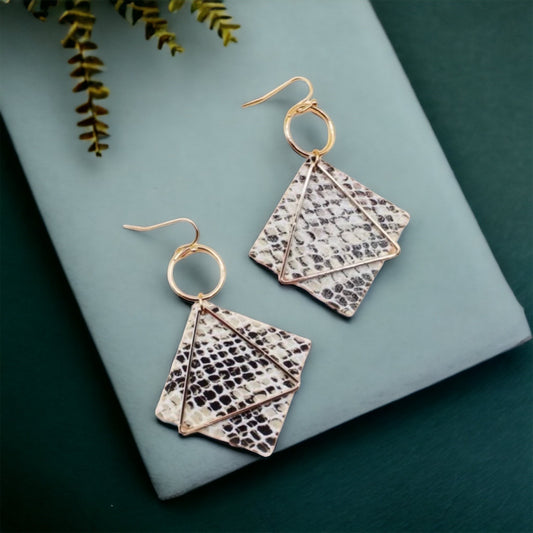 Snake Print Boho Earrings - Handmade Jewelry, NOLA Saints, Snake Print Jewelry, Handmade Earrings, New Orleans, Boho, Festival Outfit - Rhythms of Grace Creative