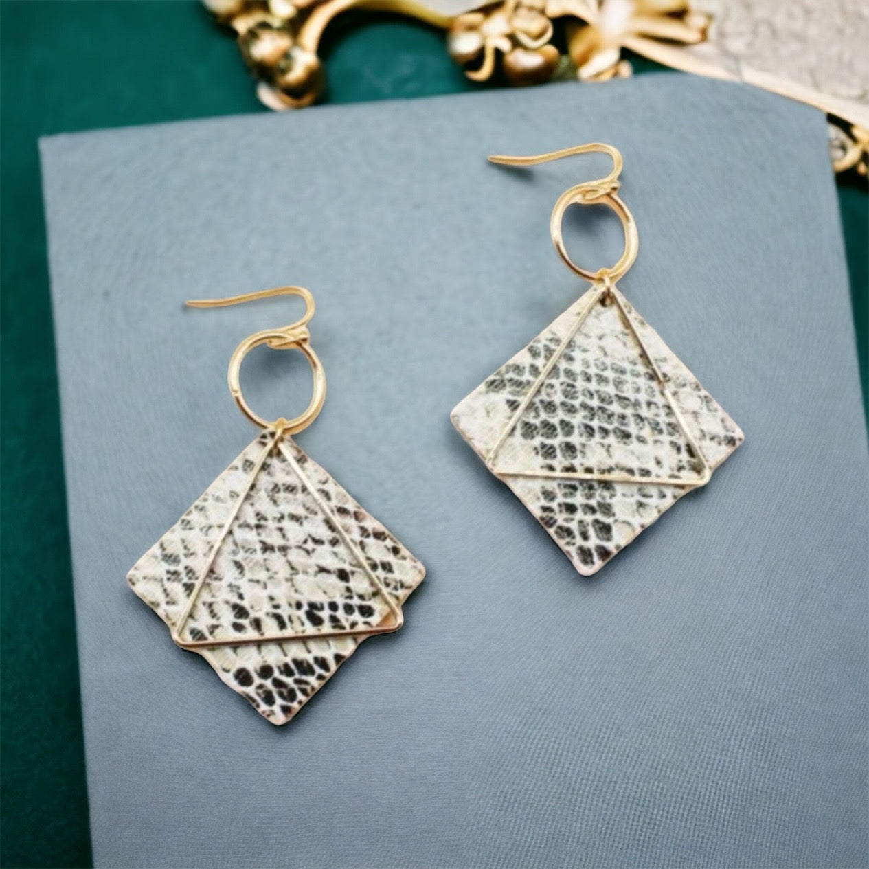 Snake Print Boho Earrings - Handmade Jewelry, NOLA Saints, Snake Print Jewelry, Handmade Earrings, New Orleans, Boho, Festival Outfit - Rhythms of Grace Creative