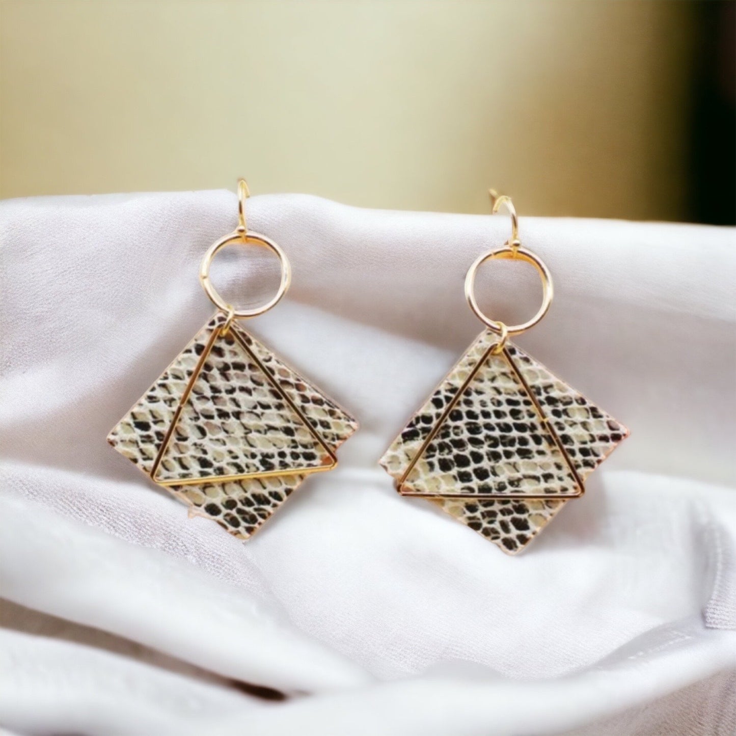 Snake Print Boho Earrings - Handmade Jewelry, NOLA Saints, Snake Print Jewelry, Handmade Earrings, New Orleans, Boho, Festival Outfit - Rhythms of Grace Creative