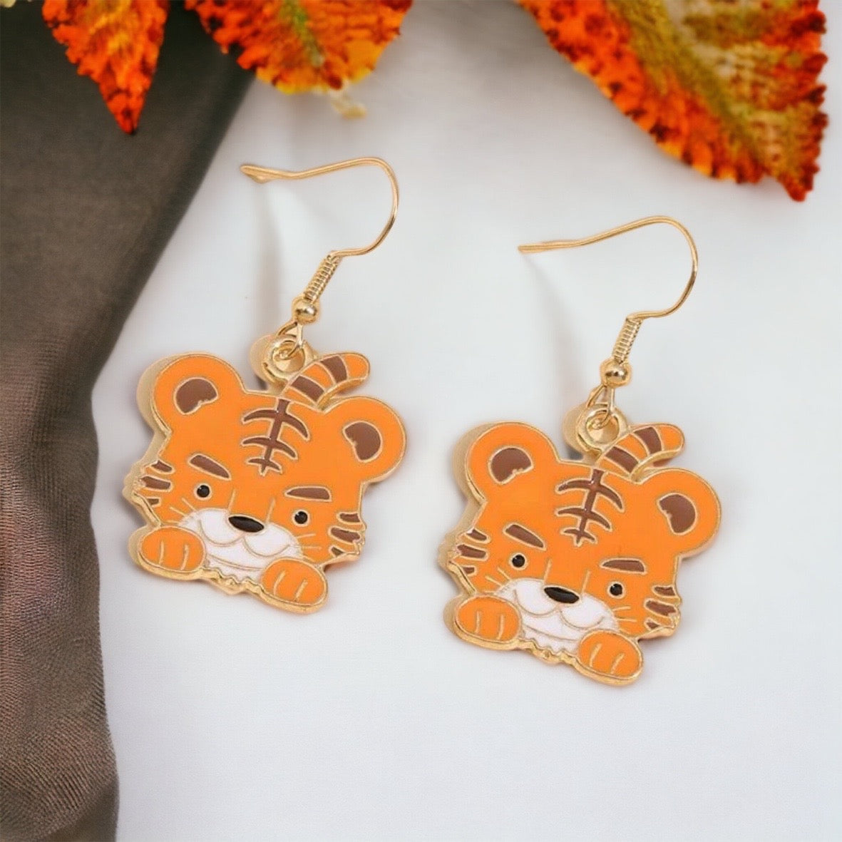 Cartoon Tiger Earrings - Louisiana Football, Tiger Jewelry, Handmade Earrings, Tigers Earring, Handmade Jewelry, Kids Tiger Accessories - Rhythms of Grace Creative
