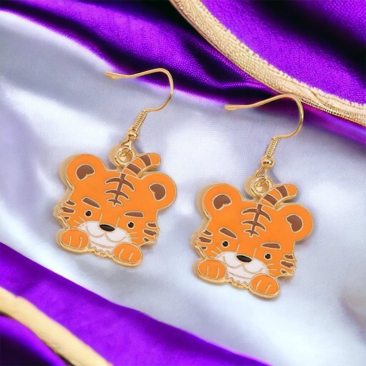 Cartoon Tiger Earrings - Louisiana Football, Tiger Jewelry, Handmade Earrings, Tigers Earring, Handmade Jewelry, Kids Tiger Accessories - Rhythms of Grace Creative