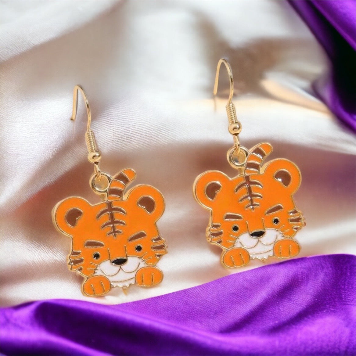 Cartoon Tiger Earrings - Louisiana Football, Tiger Jewelry, Handmade Earrings, Tigers Earring, Handmade Jewelry, Kids Tiger Accessories - Rhythms of Grace Creative