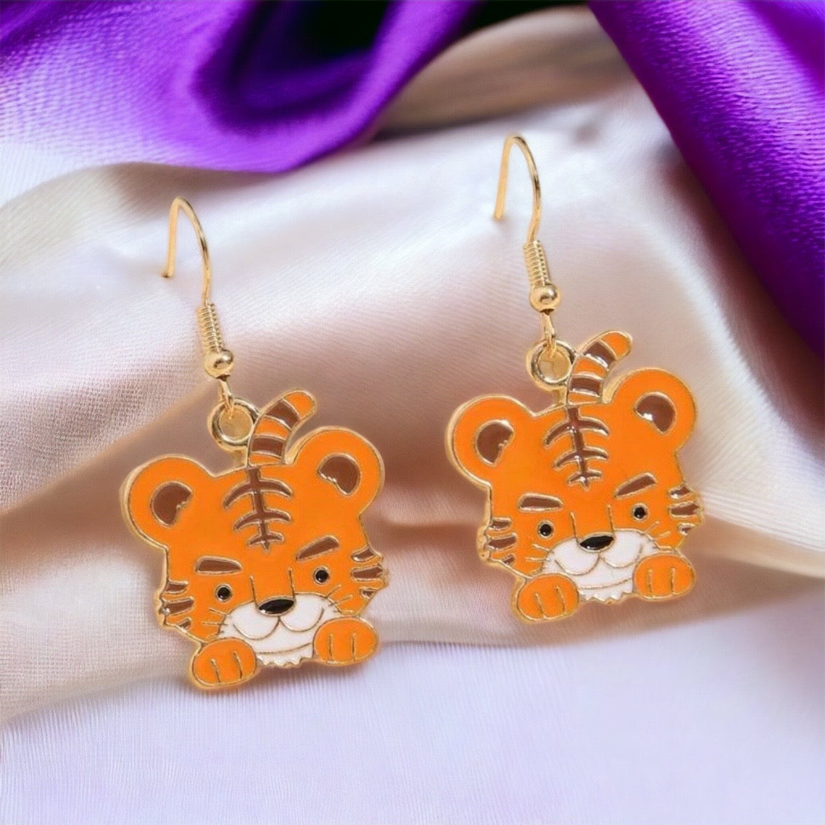 Cartoon Tiger Earrings - Louisiana Football, Tiger Jewelry, Handmade Earrings, Tigers Earring, Handmade Jewelry, Kids Tiger Accessories - Rhythms of Grace Creative