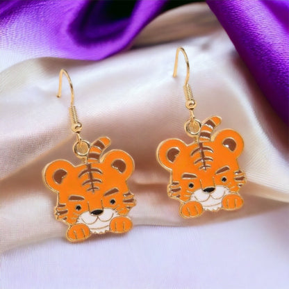 Cartoon Tiger Earrings - Louisiana Football, Tiger Jewelry, Handmade Earrings, Tigers Earring, Handmade Jewelry, Kids Tiger Accessories - Rhythms of Grace Creative