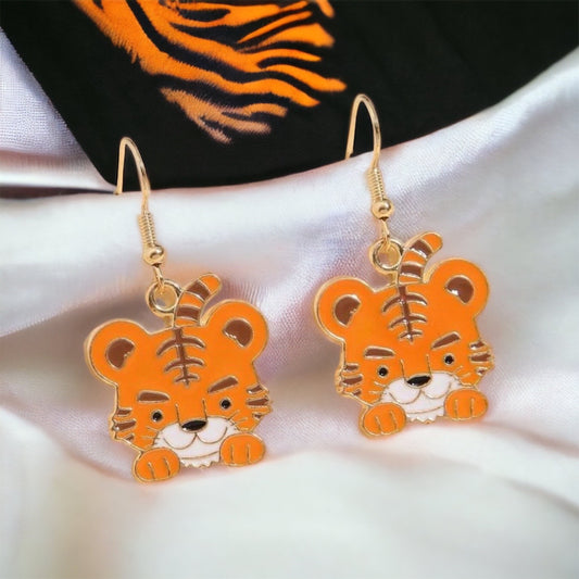 Cartoon Tiger Earrings - Louisiana Football, Tiger Jewelry, Handmade Earrings, Tigers Earring, Handmade Jewelry, Kids Tiger Accessories - Rhythms of Grace Creative