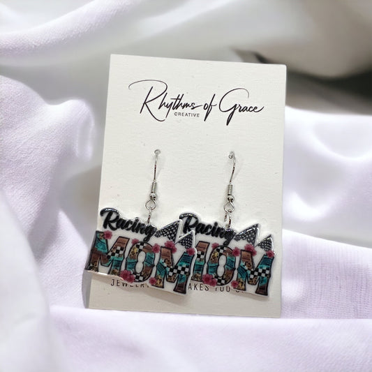 Racing Mom Earrings - Racetrack Earrings, Race Car, Drag Race, Racing Mama - Rhythms of Grace Creative