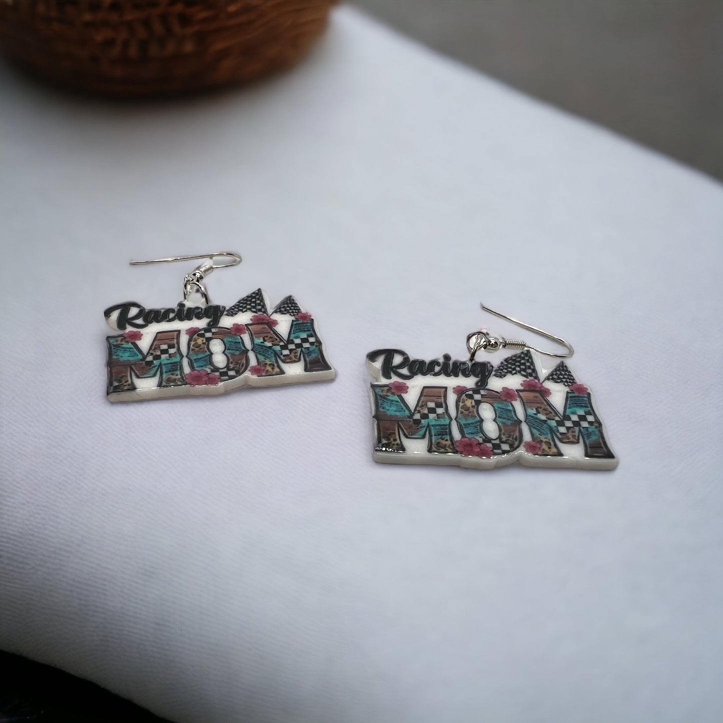 Racing Mom Earrings - Racetrack Earrings, Race Car, Drag Race, Racing Mama - Rhythms of Grace Creative