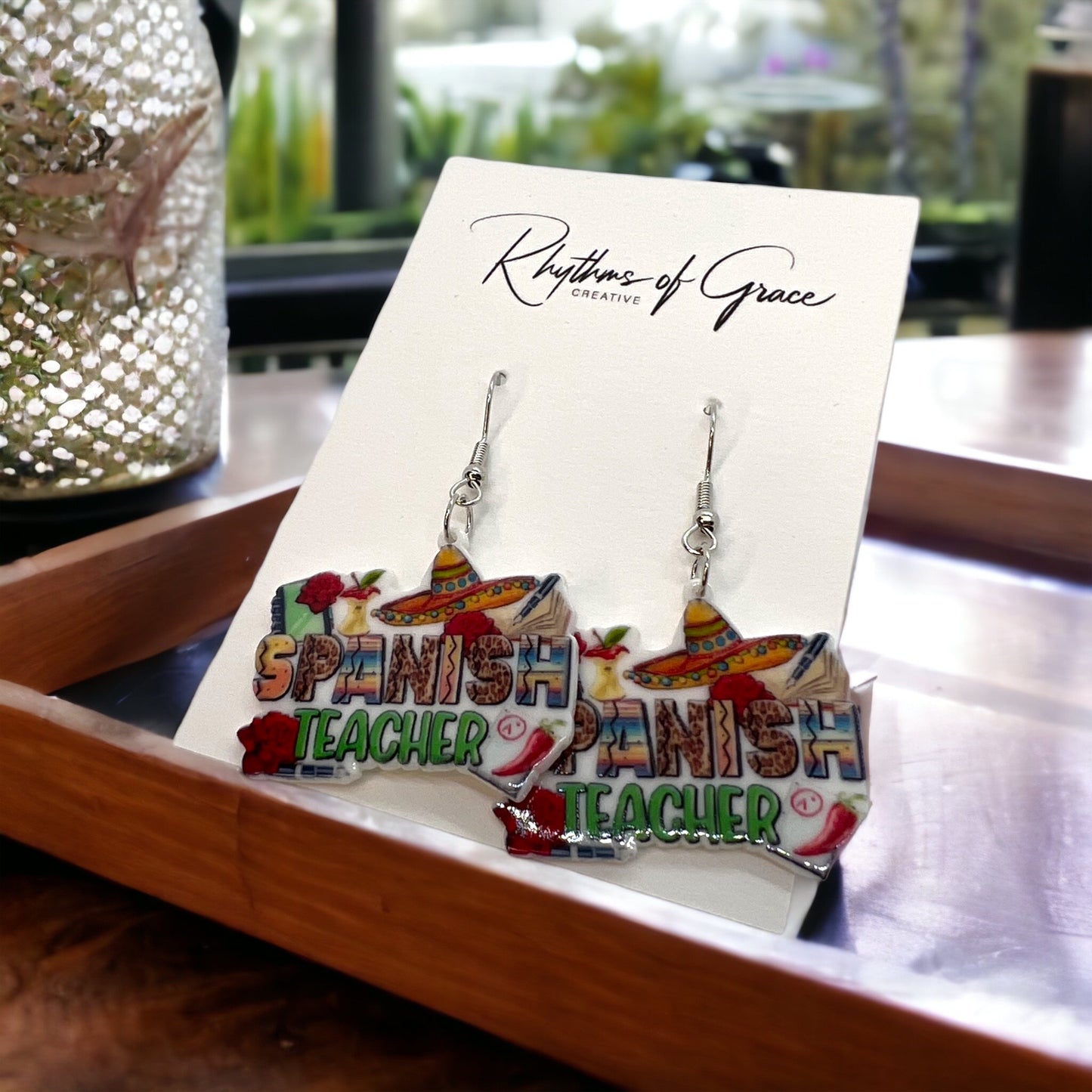 Spanish Teacher Earrings - Foreign Language Teacher - Rhythms of Grace Creative