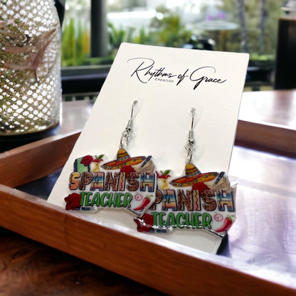 Spanish Teacher Earrings - Foreign Language Teacher - Rhythms of Grace Creative