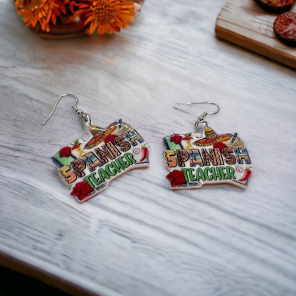 Spanish Teacher Earrings - Foreign Language Teacher - Rhythms of Grace Creative