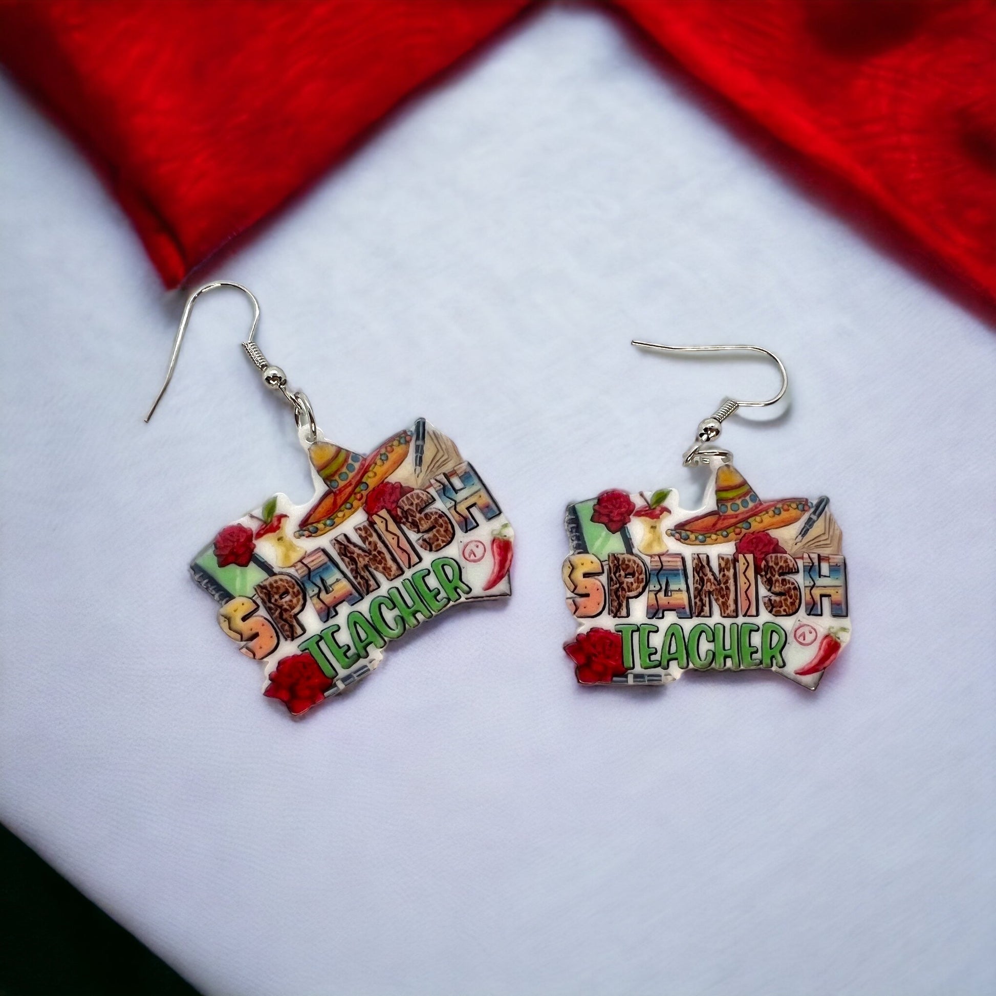 Spanish Teacher Earrings - Foreign Language Teacher - Rhythms of Grace Creative